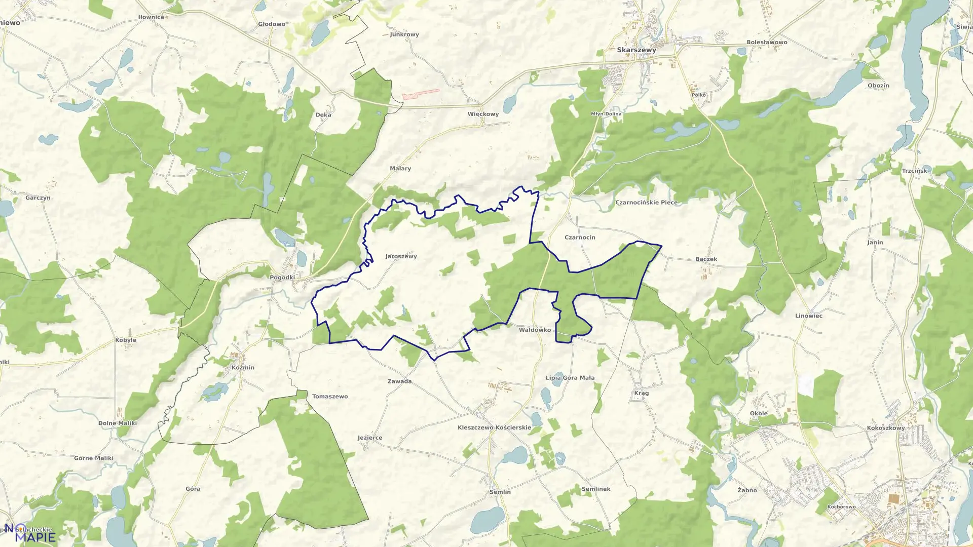 Mapa obrębu Jaroszewy w gminie Skarszewy